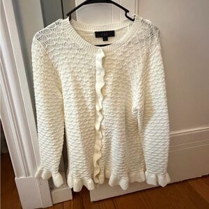 Zara White Textured Cardigan with Ruffle Trim